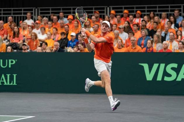 2026-09-19 - Davis Cup 2026 DEN BOSCH, NETHERLANDS - SEPTEMBER 19: Botic van de Zandschulp during the Davis Cup 2026 match between Netherlands and Columbia at the Maaspoort on September 19, 2026 in Den Bosch, Netherlands Den Bosch Maaspoort Netherlands Content not available for redistribution in The Netherlands directly or indirectly through any third parties. Copyright: xMarleenxFouchierx