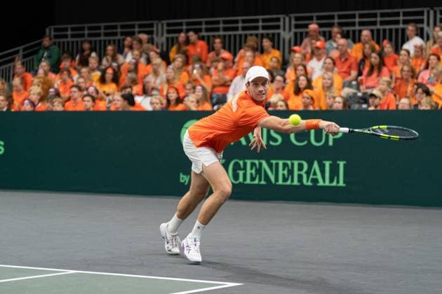 2026-09-19 - Davis Cup 2026 DEN BOSCH, NETHERLANDS - SEPTEMBER 19: Botic van de Zandschulp during the Davis Cup 2026 match between Netherlands and Columbia at the Maaspoort on September 19, 2026 in Den Bosch, Netherlands Den Bosch Maaspoort Netherlands Content not available for redistribution in The Netherlands directly or indirectly through any third parties. Copyright: xMarleenxFouchierx