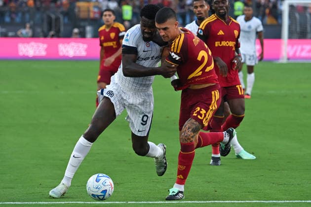 Soccer, Serie A match , Roma v Inter Marcus Thuram of Inter,Gianluca Mancini of Roma during the Serie A match between Roma v Inter at Olympic stadium. Rome (Italy), September 19h, 2026 Imago-Images Emmefoto Copyright: xImago-Images Emmefotox