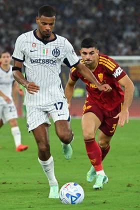 Soccer, Serie A match , Roma v Inter Andy Diouf of Inter,Konstantinos Koulierakis of Roma during the Serie A match between Roma v Inter at Olympic stadium. Rome (Italy), September 19h, 2026 Imago-Images Emmefoto Copyright: xImago-Images Emmefotox