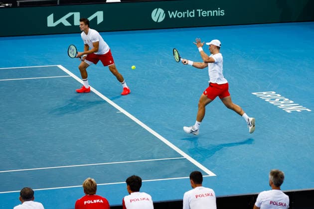 TENNIS DAVIS CUP AUSTRALIA POLAND, Jan Zielinski and Karol Drzewiecki of Poland in action during a Doubles match against Max Purcell and Rinky Hijikata of Australia during the Davis Cup match between Australia and Poland at Pat Rafter Arena in Brisbane, Sunday, September 20, 2026. ( NO ARCHIVING, EDITORIAL USE ONLY  Copyright: xRUSSELLxFREEMANx 20260920151220085841