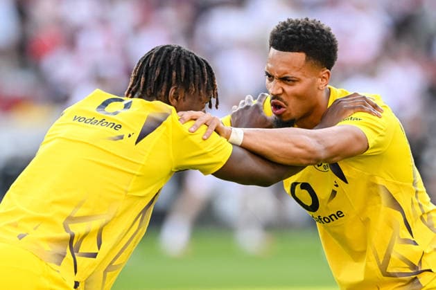 Joane Gadou of Borussia Dortmund and Felix Nmecha of Borussia Dortmund warming up during the Bundesliga 1 match between VfB Stuttgart and Borussia Dortmund, at the MHP Arena on September 19, 2026, in Stuttgart, Germany. Photo by Harry Langer, DeFodi Images. Joane Gadou of Borussia Dortmund and Felix Nmecha of Borussia Dortmund warm up during the Bundesliga match between VfB Stuttgart and Borussia Dortmund at the MHP Arena on September 19, 2026, in Stuttgart, Germany. Photo by Harry Langer, DeFodi Images. DFB and DFL regulations prohibit any use of photographs as image sequences and or quasi-video. Photo by Harry Langer, DeFodi Images. DFB and DFL regulations prohibit any use of photographs as imSEQUENCES AND OR QUASI-VIDEO