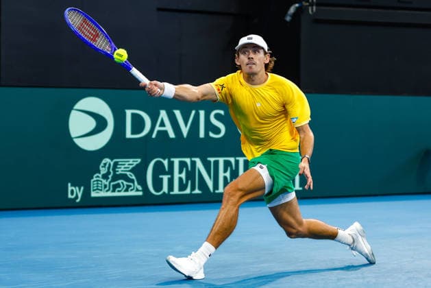 TENNIS DAVIS CUP AUSTRALIA POLAND, Alex de Minaur of Australia plays a forehand during his match against Kamil Majchrzak of Poland during the Davis Cup match between Australia and Poland at Pat Rafter Arena in Brisbane, Sunday, September 20, 2026. ( NO ARCHIVING, EDITORIAL USE ONLY  Copyright: xRUSSELLxFREEMANx 20260920157597676503