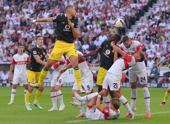 September 19, 2026, xblx, Soccer 1. Bundesliga, VfB Stuttgart vs. Borussia Dortmund: Bilal El Khannouss (VfB Stuttgart), Nico Schlotterbeck (Borussia Dortmund), Waldemar Anton (Borussia Dortmund), Ermedin Demirovic (VfB Stuttgart), Maximilian Mittelstaedt (VfB Stuttgart), Serhou Guirassy (Borussia Dortmund), Grischa Prömel (Proemel, VfB Stuttgart), Jeff Chabot (VfB Stuttgart). DFL and DFB regulations prohibit any use of photographs as image sequences and or quasi-video. Stuttgart