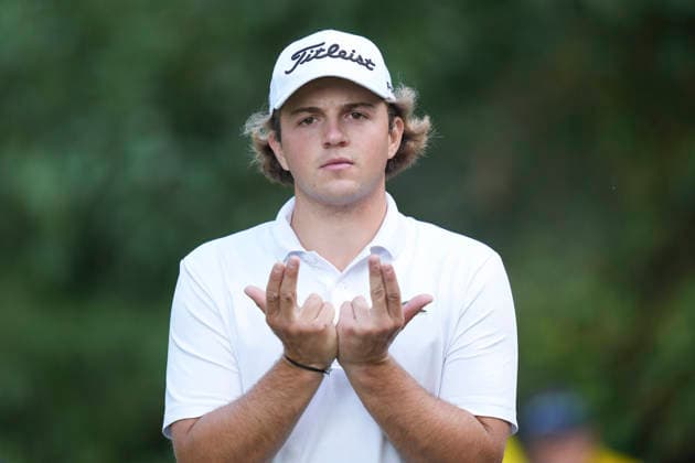 VIRGINIA WATER, ENGLAND - SEPTEMBER 20: Oihan Guillamondeguy (FRA) gestures as he walks from the 7th tee during Round 4 at the BMW PGA, Golf Herren Championship at Wentworth Golf Club, Virginia Water on September 20, 2026 in Surrey, England The BMW PGA Championship
