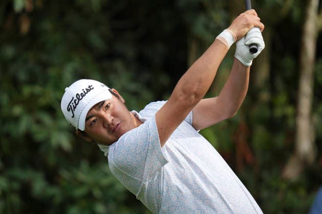 VIRGINIA WATER, ENGLAND - SEPTEMBER 20: Kazuma Kobori (NZL) plays from the seventh tee during Round 4 at the BMW PGA, Golf Herren Championship at Wentworth Golf Club, Virginia Water on September 20, 2026 in Surrey, England The BMW PGA Championship