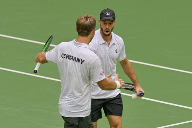 Victory celebration Victory celebration Emotion Joy Kevin Krawietz GER Tim Pütz Puetz GER September 20, 2026 ¢ Tennis ¢ Davis Cup Qualifiers, 2nd Round ¢ Germany vs. Croatia, Heristo Arena, Halle Westfalen, North Rhine-Westphalia, Germany Copyright: xpepphotox xHorstxMauelshagenx pep00321, pep_20260920_hm