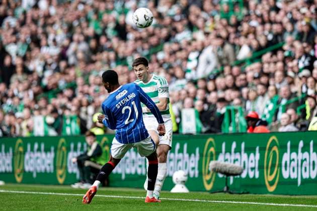 Celtic v Rangers William Hill Premiership Kieran Tierney of Celtic and Dujon Sterling of Rangers during the William Hill Premiership match at Celtic Park, Glasgow 20 09 2026 UK Newspapers OUT Copyright: xJamiexJohnstonx FIL-23976-0066
