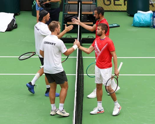 L R Team Germany, Kevin Krawietz, Tim Puetz, Team Croatia: Nikola Mektic, Mate Pavic, Men s Doubles, Davis Cup: Germany vs. Croatia, Heristo Arena, Halle Westphalia, Germany Tennis Davis Cup 20026, Heristo Arena, Halle West, North Rhine-Westphalia, Germany, September 20, 2026 Copyright: xJuergenxHasenkopfx