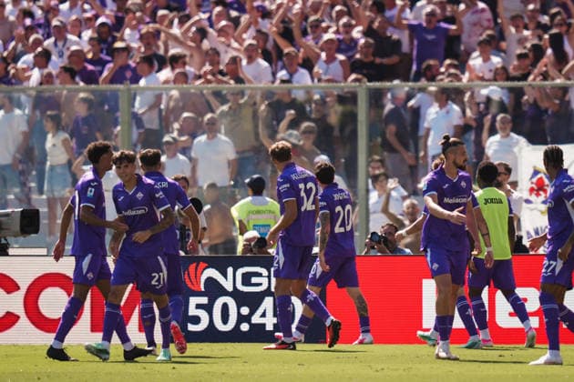 Fiorentina™s Alex Jimenez celebrates after scoring the 1-1 goal for his team during the Serie A soccer match between Fiorentina and Napoli at the Artemio Franchi Stadium in Florence, north Italy - Sunday, September 20, 2026 -  Copyright: xMassimoxPaolone LaPressex
