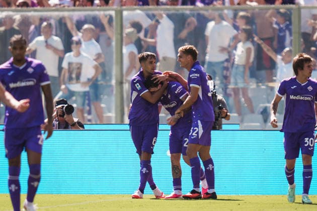 Fiorentina™s Alex Jimenez celebrates after scoring the 1-1 goal for his team during the Serie A soccer match between Fiorentina and Napoli at the Artemio Franchi Stadium in Florence, north Italy - Sunday, September 20, 2026 -  Copyright: xMassimoxPaolone LaPressex