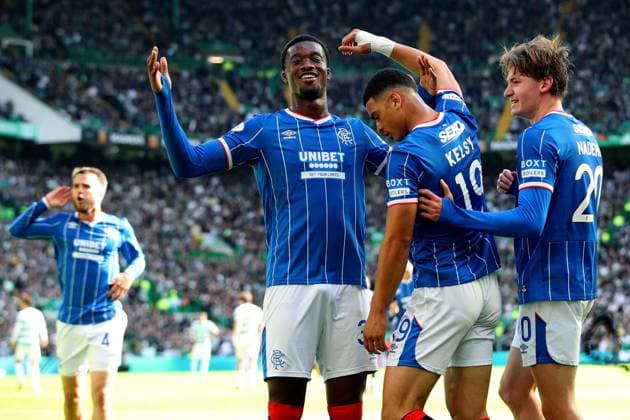 Ryan Naderi of Rangers celebrates his goal with Emmanuel Fernandez and Kevin Kelsy during the William Hill Scottish Premiership match at Parkhead, Glasgow. Celtic v Rangers - William Hill Scottish Premiership - Parkhead, Glasgow, Lanarkshire, Scotland, UK - 20 Sep 2026Glasgow Parkhead Lanarkshire United Kingdom  Copyright: xO Rourke RangersxFC Shutterstockx 17159973ay