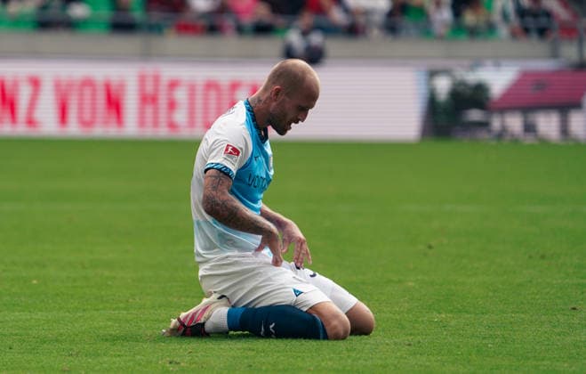 Germany Soccer 2. Bundesliga 2026–2027, Matchday 6: Hannover 96 vs. VfL Bochum at Heinz von Heiden Arena Stadium in Hannover—Facial expressions, emotions—Philipp Hofmann (VfL Bochum), 33 Copyright: xAymanxAlahmedx