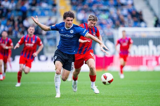 September 20, 2026 Soccer, 2026–2027, 2. Bundesliga, Matchday 6, DSC Arminia Bielefeld 1 FC Heidenheim, Referee: Maximilian Großer (Bielefeld), Alessandro Vogt (Heidenheim). DFL regulations prohibit any use of photographs as image sequences and or quasi-video.