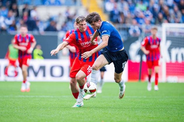 September 20, 2026 Soccer, 2026–2027, 2. Bundesliga, Matchday 6, DSC Arminia Bielefeld 1 FC Heidenheim, Referee Alessandro Vogt (Heidenheim), Maximilian Großer (Bielefeld). DFL regulations prohibit any use of photographs as image sequences and or quasi-video.