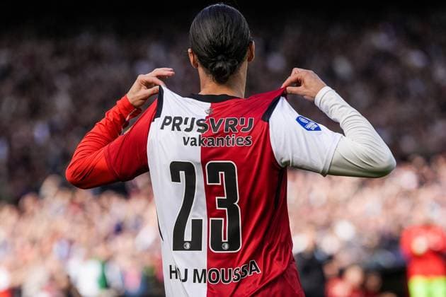 ROTTERDAM - Anis Hadj Moussa of Feyenoord celebrates the 1-0 during the Dutch Eredivisie match between Feyenoord and FC Utrecht at Feyenoord stadium De Kuip on September 20, 2026 in Rotterdam, the Netherlands. TOBIAS KLEUVER ANP Eredivisie 2026 27 xVIxANPxSportx xxANPxIVx 569393268 originalFilename: 569393268.jpg