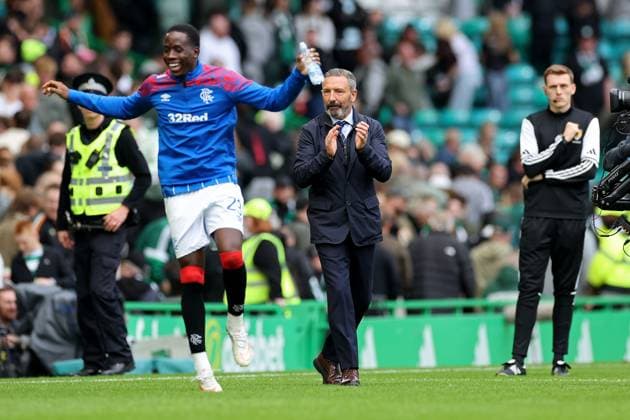 Rangers manager Derek McInnes and Djeidi Gassama celebrate after the William Hill Scottish Premiership match at Parkhead, Glasgow. Celtic v Rangers - William Hill Scottish Premiership - Parkhead, Glasgow, Lanarkshire, Scotland, UK - 20 Sep 2026Glasgow Parkhead Lanarkshire United Kingdom  Copyright: xO Rourke RangersxFC Shutterstockx 17159973bf