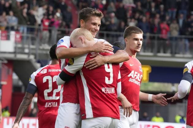 ALKMAAR , 20-09-2026 , AFAS Stadion , season 2026 2027 , Dutch Eredivisie football , match between AZ and Telstar , Picture shows AZ player Mexx Meerdink scores 1-0 for AZ AZ - Telstar  x207317328x Copyright: