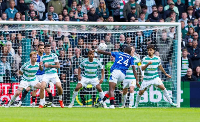 20.09.2026 Celtic v Rangers, SPFL Premiership : Olwethu Makhanya handball for disallowed goal  Copyright: xKennyxRamsayx NINTCHDBPICT001109874470