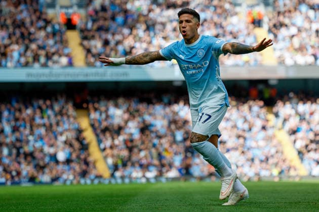 Manchester City v Sunderland - Premier League 2026 27 Enzo Fernandez of Manchester City celebrates 1st goal during the Premier League 2026 27 match between Manchester City and Sunderland at Etihad Stadium on September 19, 2026 in Manchester, England. WARNING! This Photograph May Only Be Used For Newspaper And Or Magazine Editorial Purposes. May Not Be Used For Publications Involving 1 player, 1 Club Or 1 Competition Without Written Authorisation From Football DataCo Ltd. For Any Queries, Please Contact Football DataCo Ltd on +44 (0) 207 864 9121 Manchester Etihad Stadium England United Kingdom Copyright: xAllstarxPicturexLibraryxLtdx