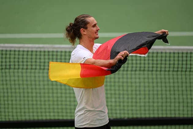 Alexander Zverev (GER) with the German flag, September 20, 2026 ¢ Tennis ¢ Davis Cup Qualifiers, 2nd Round ¢ Germany vs. Croatia, Heristo Arena, Halle Westfalen, North Rhine-Westphalia, Germany Copyright: xpepphotox xHorstxMauelshagenx pep00321, pep_20260920_hm