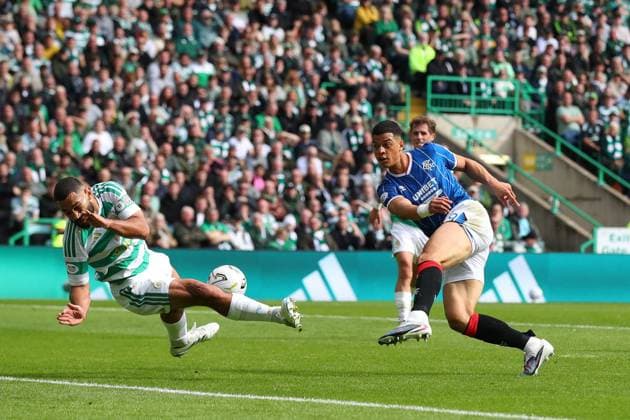 Kevin Kelsy of Rangers has his shot blocked by Cameron Carter-Vickers of Celtic during the William Hill Scottish Premiership match at Parkhead, Glasgow. Celtic v Rangers - William Hill Scottish Premiership - Parkhead, Glasgow, Lanarkshire, Scotland, UK - 20 Sep 2026Glasgow Parkhead Lanarkshire United Kingdom  Copyright: xO Rourke RangersxFC Shutterstockx 17159973cu