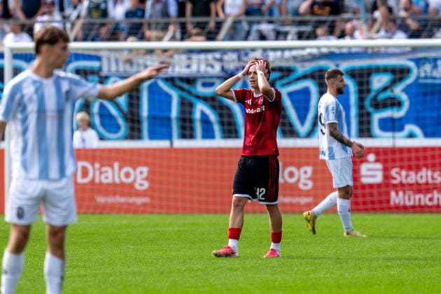 Men s Soccer, Bavarian Regional League, 2026–2027 Season, Matchday 10, September 20, 2026: TSV 1860 Munich vs. 1. FC Nuremberg II. Luca Horst of 1. FC Nuremberg II reacts to the action and is disappointed. MMunich Stadium on Gruenwalder Strasse, Bavaria, Germany