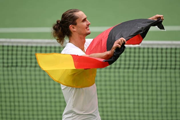 Alexander Zverev (GER) with the German flag, September 20, 2026 ¢ Tennis ¢ Davis Cup Qualifiers, 2nd Round ¢ Germany vs. Croatia, Heristo Arena, Halle Westfalen, North Rhine-Westphalia, Germany Copyright: xpepphotox xHorstxMauelshagenx pep00321, pep_20260920_hm