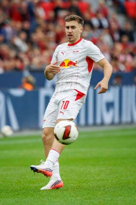 LEVERKUSEN, GERMANY - SEPTEMBER 20, 2026 : Brajan Gruda (RB Leipzig, 10) during the German Bundesliga match on gameday 4 between Bayer 04 Leverkusen vs. RB Leipzig at BayArena on September 20, 2026 in Leverkusen, Germany. DFL REGULATIONS PROHIBIT ANY USE OF PHOTOGRAPHS AS IMAGE SEQUENCES AND OR QUASI-VIDEO. Northrhine-Westphalia Germany Copyright: xAxelxKohringx
