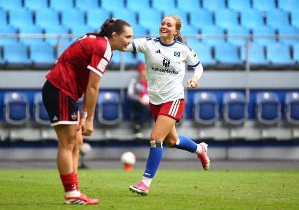 September 20, 2026, xcex, GER, Hamburg, Volksparkstadion, Women s Soccer, 1. Bundesliga, DIE LIGA, Google Pixel Women s Bundesliga 2026–2027 Season, Matchday 5, HSV, FCN, Hamburger SV vs. 1. FC Nürnberg, Camilla Linberg (HSV) goal celebration, celebration, joy, emotions, goal celebration. DFL regulations prohibit any use of photographs as image sequences and or quasi-video.
