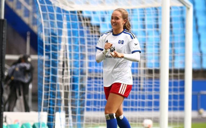September 20, 2026, xcex, GER, Hamburg, Volksparkstadion, Women s Soccer, 1. Bundesliga, DIE LIGA, Google Pixel Women s Bundesliga 2026–2027 Season, Matchday 5, HSV, FCN, Hamburger SV vs. 1. FC Nürnberg, Camilla Linberg (HSV) goal celebration, celebration, joy, emotions, goal celebration. DFL regulations prohibit any use of photographs as image sequences and or quasi-video.