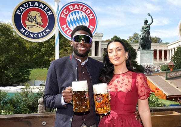 Alphonso DAVIES M with unidentified female companion; soccer player for FC Bayern Munich; traditional Oktoberfest visit to the Käfer Schänke on September 20, 2026, in Munich, Germany Â