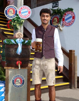 Nathaniel BROWN, soccer player for FC Bayern Munich, on his traditional visit to the Oktoberfest at the Kaefer Schaenke on September 20, 2026, in Munich, Germany Â