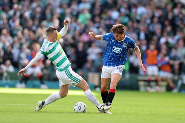 Celtic captain Callum McGregor battles for the ball with James Penrice of Rangers during the William Hill Scottish Premiership match at Parkhead, Glasgow. Celtic v Rangers - William Hill Scottish Premiership - Parkhead, Glasgow, Lanarkshire, Scotland, UK - 20 Sep 2026Glasgow Parkhead Lanarkshire United Kingdom  Copyright: xO Rourke RangersxFC Shutterstockx 17159973dz
