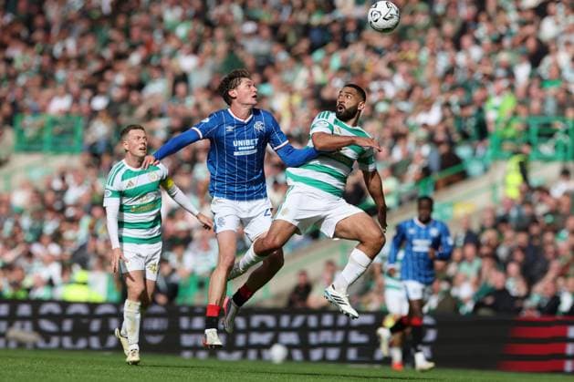Ryan Naderi of Rangers jumps with Cameron Carter-Vickers of Celtic during the William Hill Scottish Premiership match at Parkhead, Glasgow. Celtic v Rangers - William Hill Scottish Premiership - Parkhead, Glasgow, Lanarkshire, Scotland, UK - 20 Sep 2026Glasgow Parkhead Lanarkshire United Kingdom  Copyright: xO Rourke RangersxFC Shutterstockx 17159973ev