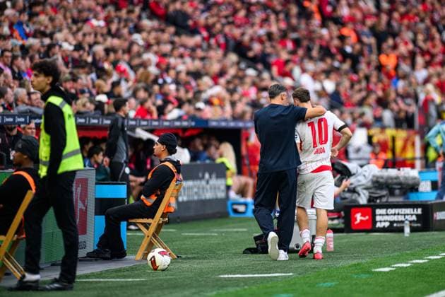 LEVERKUSEN, GERMANY - 20 SEPTEMBER, 2026: Brajan Gruda, Martin Demichelis, head coach - The Bundesliga match Bayer 04 Leverkusen vs. RB Leipzig at BayArena.  Copyright: xVitaliixKliuievx