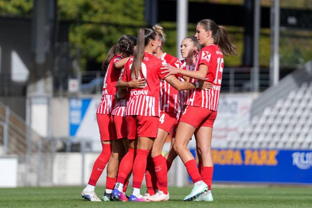 Goal celebrations, emotions, cheering, scoring a goal, shot on goal, goal, Germany, soccer, Google Pixel Women s Bundesliga, Matchday 5, 2026–2027, SC Freiburg vs. Bayer 04 Leverkusen, September 20, 2026, Dreisamstadion, Freiburg, Dreisamstadion, Freiburg, Baden-Württemberg, Germany Copyright: xArnexAmbergx