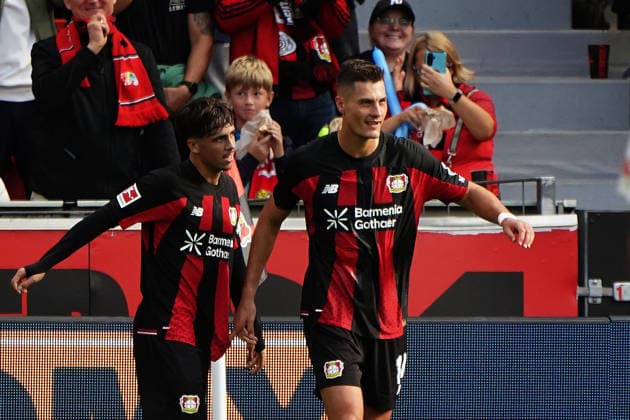 Leverkusen Soccer, Bundesliga Season 2026–2027: Bayer 04 Leverkusen vs. RB Leipzig, September 20, 2026, Bayarena, Leverkusen; Patrik Schick, Bayer 04 Leverkusen, Czech Republic, CZE; action; still image; celebrating