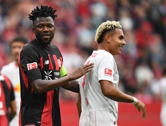 September 20, 2026, xophax, Soccer, Bundesliga 1, Bayer 04 Leverkusen vs. RB Leipzig: Edmond Tapsoba (Bayer 04, left) and Antonio Nusa (RB Leipzig, right). DFL and DFB regulations prohibit any use of photographs as image sequences and or quasi-video. Leverkusen