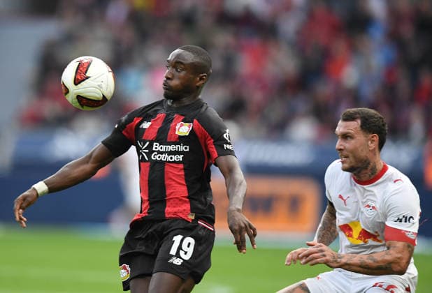 September 20, 2026, xophax, Soccer, Bundesliga 1, Bayer 04 Leverkusen vs. RB Leipzig: Moussa Diaby (Bayer 04, left) and David Raum (Fürth, right). DFL and DFB regulations prohibit any use of photographs as image sequences and or quasi-video. Leverkusen