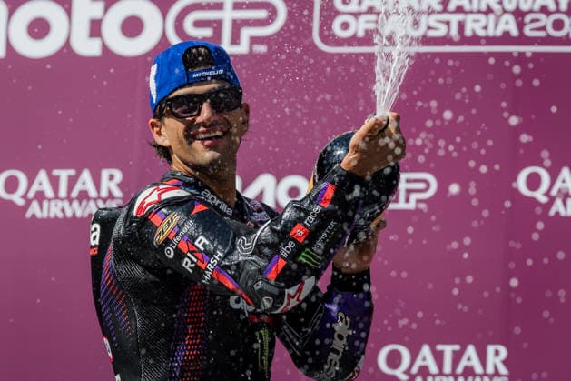 MOTORSPORTS - MotoGP, GP of Austria 2026 SPIELBERG,AUSTRIA,20.SEP.26 - MOTORSPORTS - MotoGP, Grand Prix of Austria, Red Bull Ring. Image shows Jorge Martin (ESP Aprilia Racing). Keywords: champagne shower, podium.  GEPAxpictures xMatthiasxTrinkl
