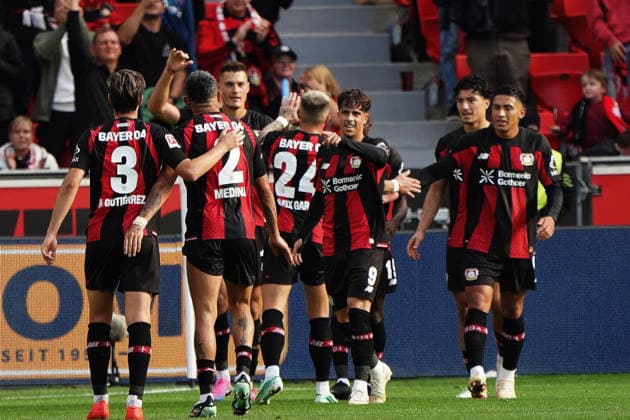 Leverkusen Soccer, 2026–2027 Bundesliga Season: Bayer 04 Leverkusen vs. RB Leipzig, September 20, 2026, BayArena, Leverkusen—Bayer 04 Leverkusen celebrates