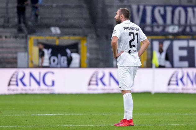 Rico Preißinger Preissinger, Münster, 21, player for SC Preußen Münster, looking disappointed, disappointment, frustration, pessimistic, after conceding the goal that made the score 1–0, action, game scene, September 20, 2026, Mannheim, Germany, soccer, 3. Liga, SV Waldhof Mannheim vs. SC Preußen Münster, DFB and DFL regulations prohibit any use of photographs as image sequences and or quasi-video xozx