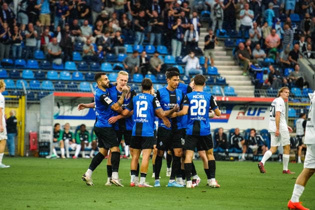 September 20, 2026, xwppx, Soccer 3rd Division, SV Waldhof Mannheim vs. Preußen Münster – Waldhof Mannheim celebrates a 1-0 win thanks to a goal by Julian Rieckmann, SV Waldhof Mannheim
