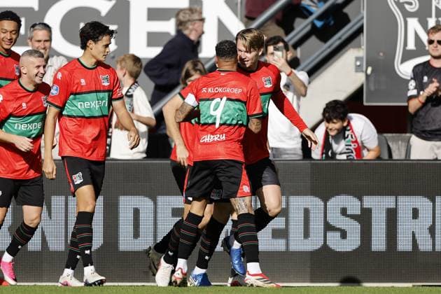 NIJMEGEN - (lr) Tjaronn Chery of NEC Nijmegen and Perr Schuurs of NEC Nijmegen celebrate the 1-0 lead during the Dutch Eredivisie match between NEC Nijmegen and Go Ahead Eagles at De Goffert on September 20, 2026 in Nijmegen, the Netherlands. BART STOUTJESDIJK ANP Eredivisie 2026 27 xVIxANPxSportx xxANPxIVx 569405870 originalFilename: 569405870.jpg