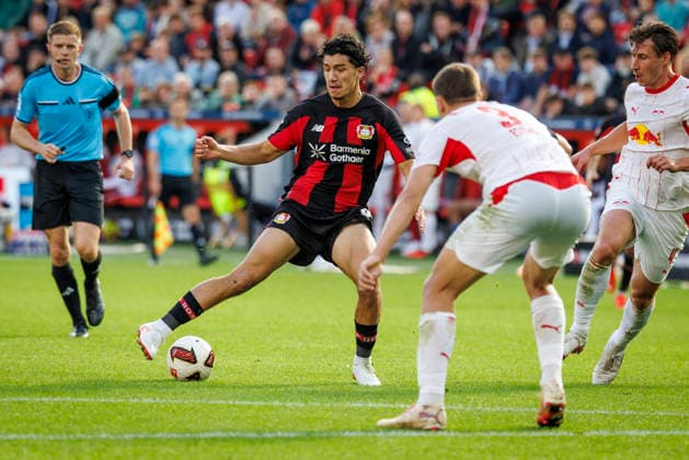 LEVERKUSEN, GERMANY - SEPTEMBER 20, 2026: Ibrahim Maza (Bayer 04 Leverkusen, 30) during the German Bundesliga match on gameday 4 between Bayer 04 Leverkusen vs. RB Leipzig at BayArena on September 20, 2026 in Leverkusen, Germany. DFL REGULATIONS PROHIBIT ANY USE OF PHOTOGRAPHS AS IMAGE SEQUENCES AND OR QUASI-VIDEO. Northrhine-Westphalia Germany Copyright: xAxelxKohringx