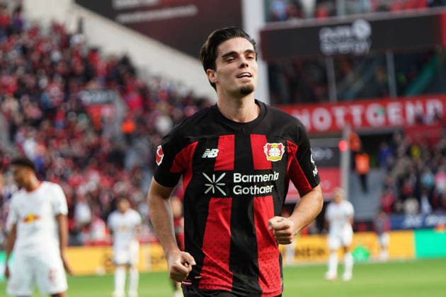 Leverkusen Soccer, Bundesliga Season 2026–2027: Bayer 04 Leverkusen vs. RB Leipzig, September 20, 2026, BayArena, Leverkusen; Miguel Gutierrez, Bayer 04 Leverkusen, Spain, SPain, ESP; Action, Still Image