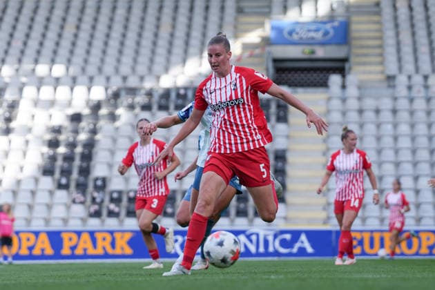 Julia Stierli SC Freiburg, 05 on the Ball, Germany, Soccer, Google Pixel Women s Bundesliga, Matchday 5, 2026–2027, SC Freiburg vs. Bayer 04 Leverkusen, September 20, 2026, Dreisamstadion, Freiburg, Dreisamstadion, Baden-Württemberg, Germany Copyright: xArnexAmbergx