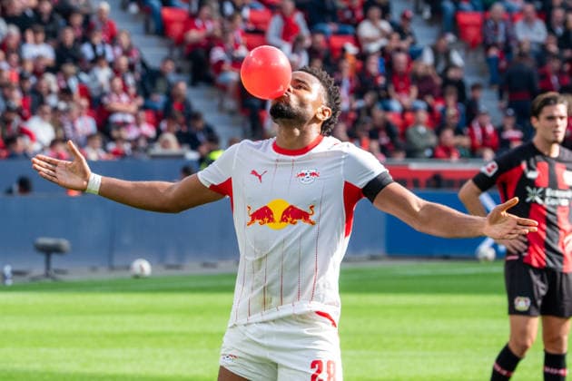 Germany 1 Bundesliga 2026–2027, Matchday 4, Bayer 04 Leverkusen vs. RB Leipzig, Saturday, September 20, 2026, BayArena Stadium, Leverkusen, North Rhine-Westphalia, Christopher Nkunku (RB Leipzig), 28 (goal disallowed), joy, emotions, celebration, video assistant, VAR, Leverkusen, BayArena Stadium, Leverkusen, Germany Copyright: xOrhanxHabashx
