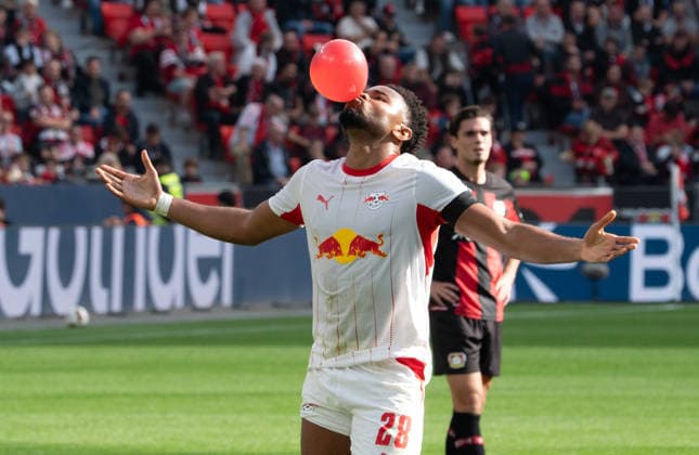 Germany 1 Bundesliga 2026–2027, Matchday 4, Bayer 04 Leverkusen vs. RB Leipzig, Saturday, September 20, 2026, BayArena Stadium, Leverkusen, North Rhine-Westphalia, Goal disallowed, Joy, Emotions, Cheering, Video Assistant Referee, VAR Christopher Nkunku, RB Leipzig, 28, Leverkusen, BayArena, Leverkusen, Germany Copyright: xOrhanxHabashx